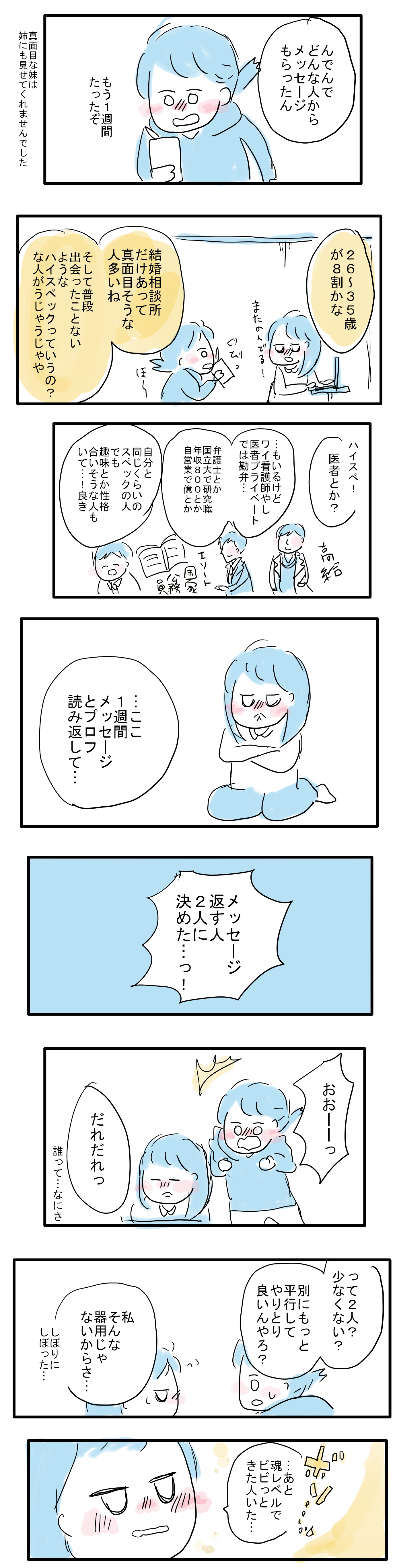 運命の人と出会える？】妹のオーネット婚活マンガ⑥ | かどをなくしてまるく生きる